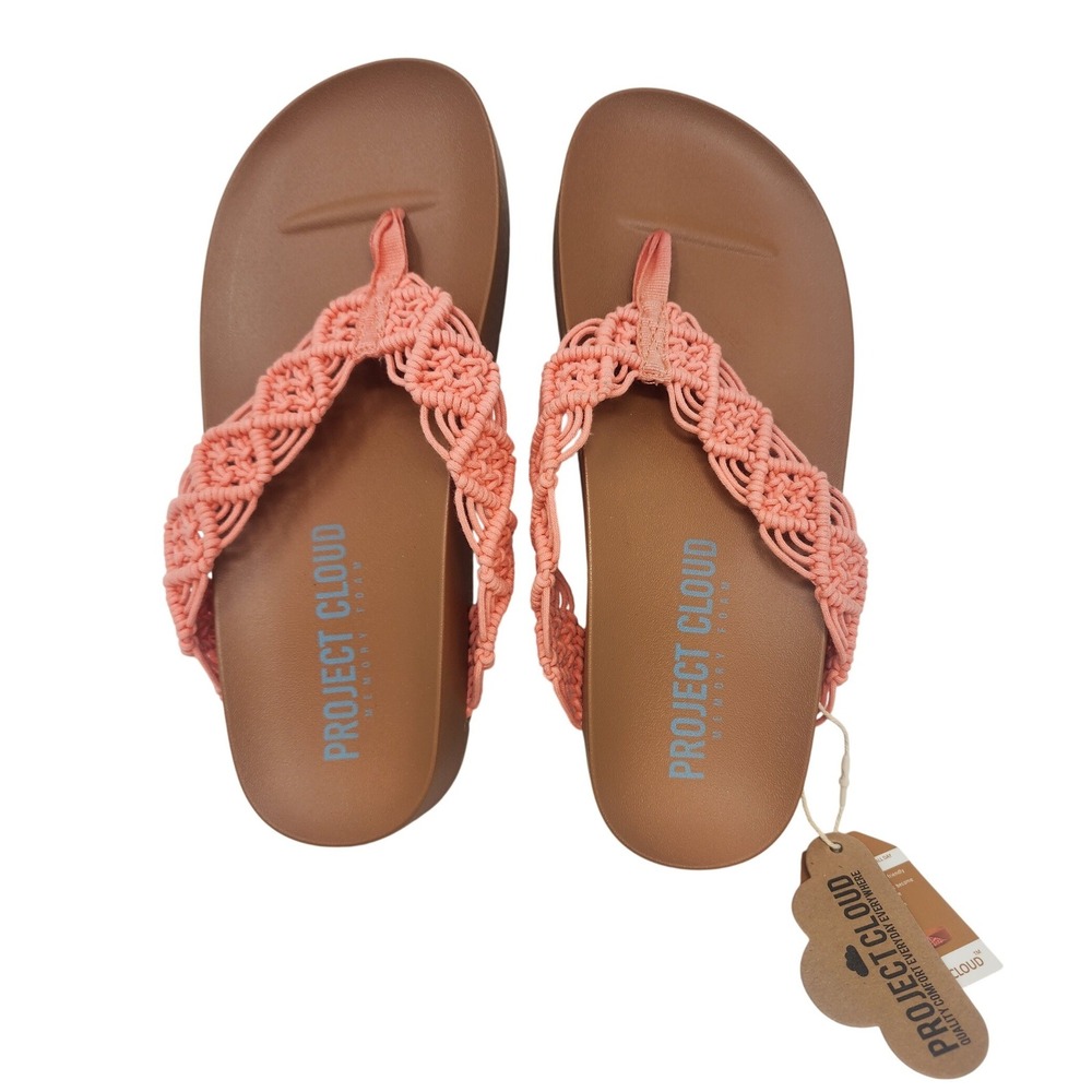 Project‎ Cloud Hammock Macrame Flip Flop Sandals Memory Foam Coral Pink 8.5 NEW
